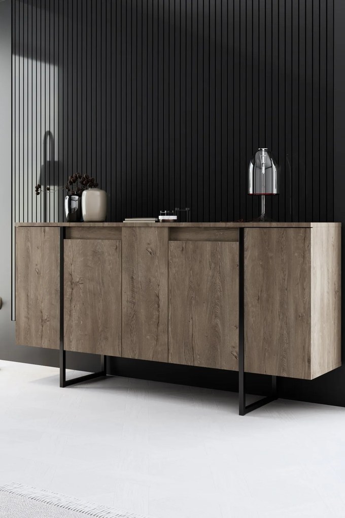 Conjunto de Mobiliário de Sala Luxe – Nogueira/Preto – Console 160x35x