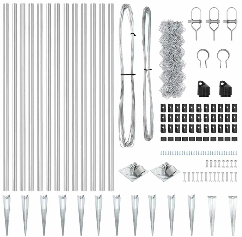 Conjunto de Postes de Cerca Prateado 25 x 0.6 m Aço galvanizado