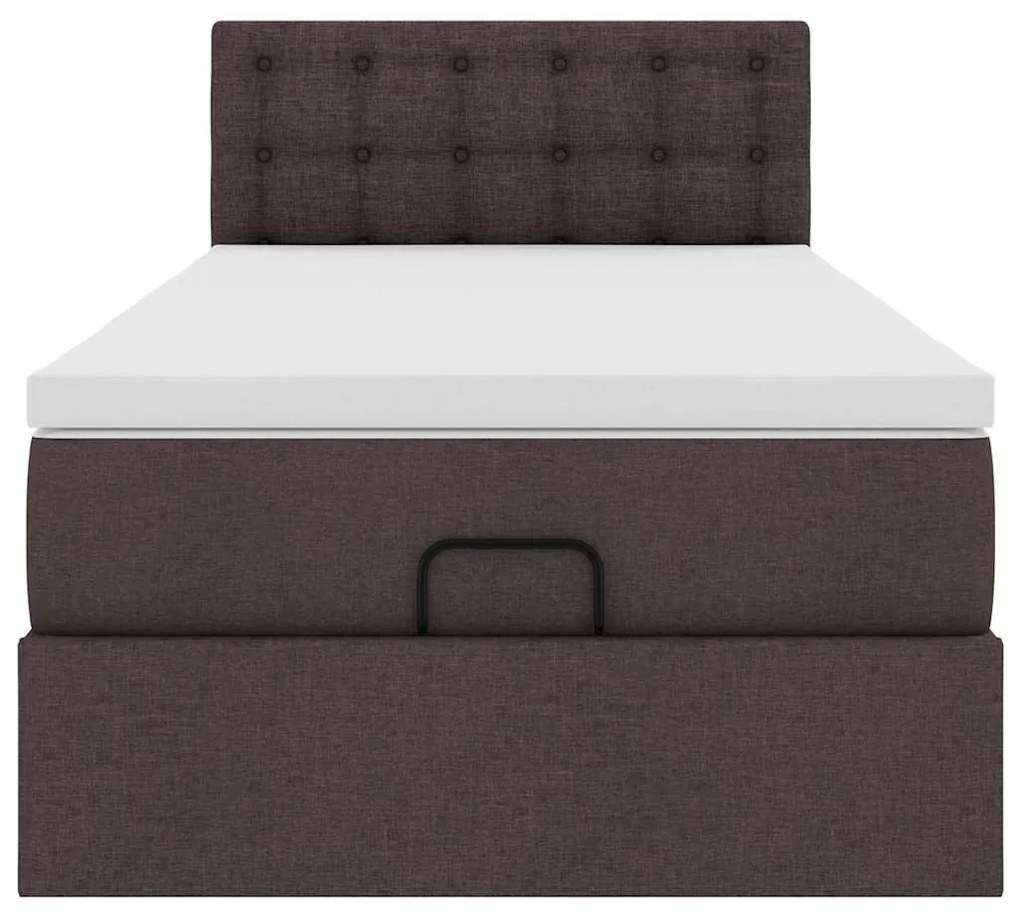 Cama otomana com colchão & LEDs 90x200cm tecido castanho escuro