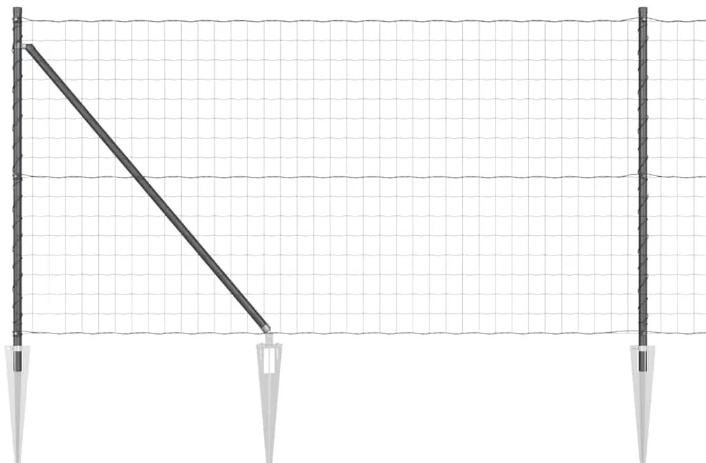 Cerca Euro com 13 postes pontiagudos, 1x25 m, aço galvanizado cinza.