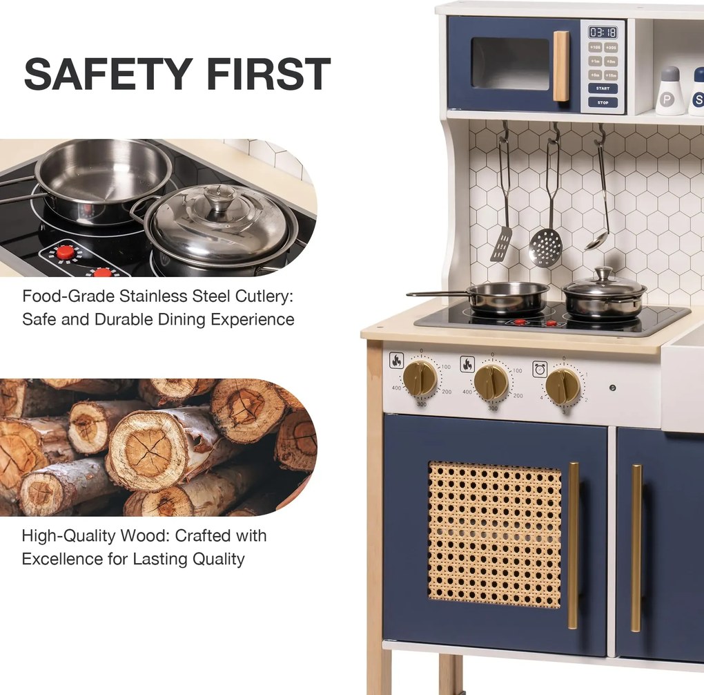 Cozinha de Brincar Infantil de Madeira Estilo 92 x 60 x 30 cm Vintage Azul