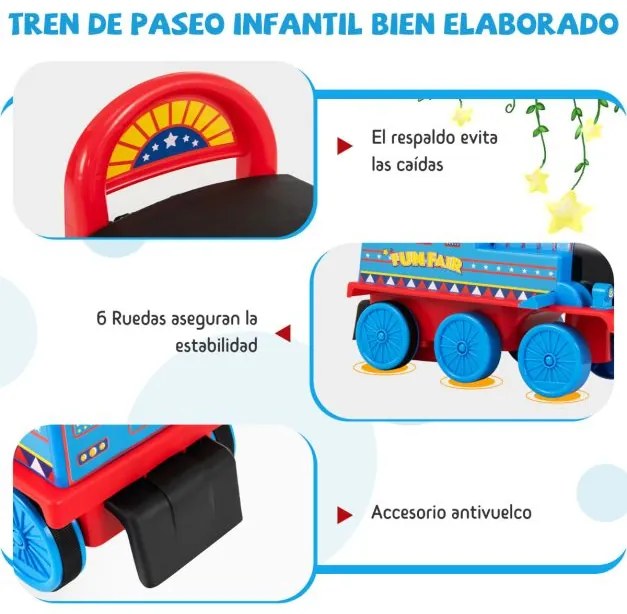 Comboio de 6V com 16 peças de carris para crianças com luzes e sons Pedais retrácteis para crianças com mais de 3 anos Azul Escuro
