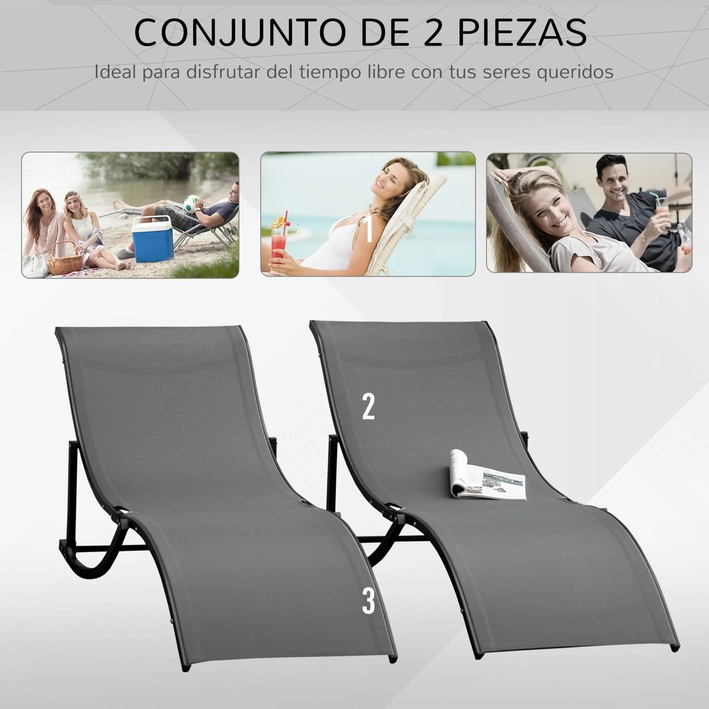 Conjunto 2 Espreguiçadeiras Ergonômicas Dobráveis em Forma de S com Es