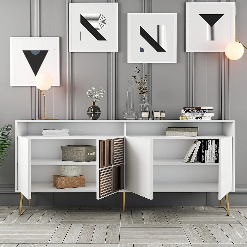 Console Milan – Branco/Dourado – 180x77x35 cm