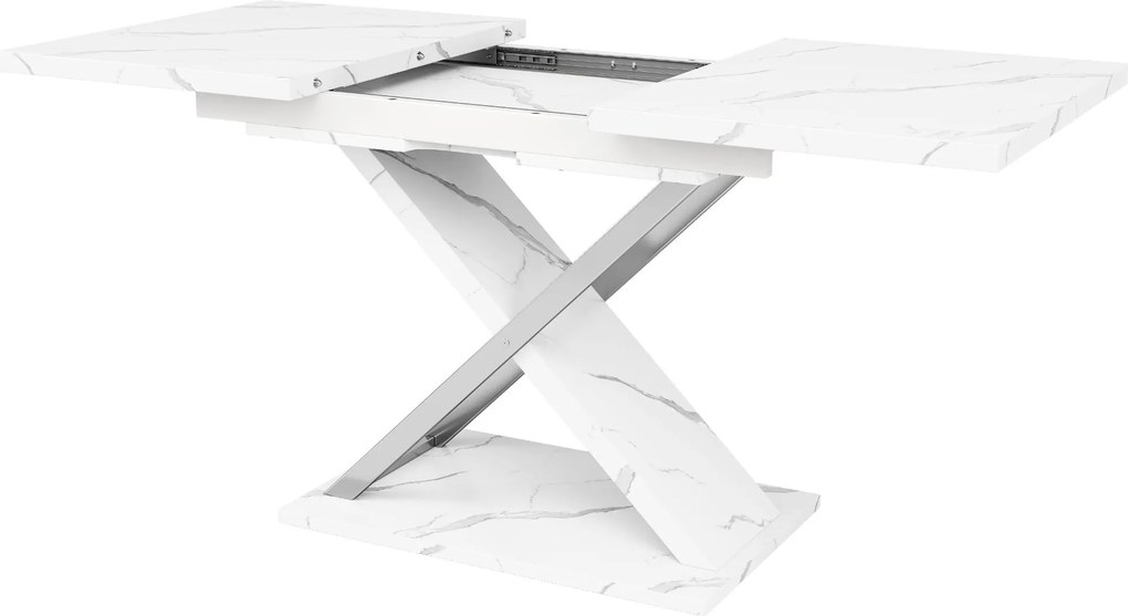 Mesa de jantar extensível, mesa de cozinha-sala com pés cruzados, 118-157x75x76,4 cm, Branco