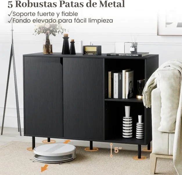 Aparador, Armário moderno para cozinha 106 x 38 x 80 cm com 2 portas e prateleira Preto