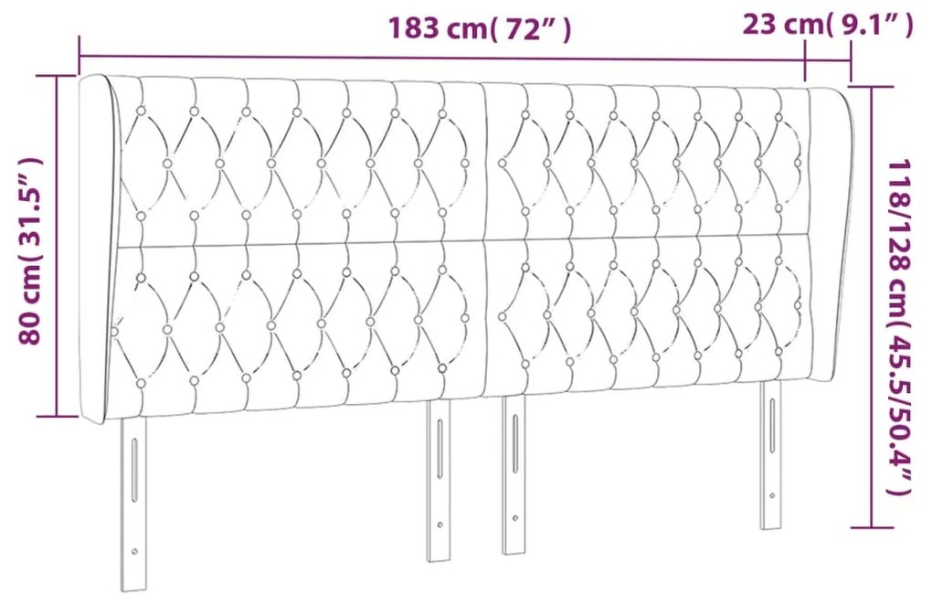 Cabeceira de cama c/ abas veludo 183x23x118/128 cm preto