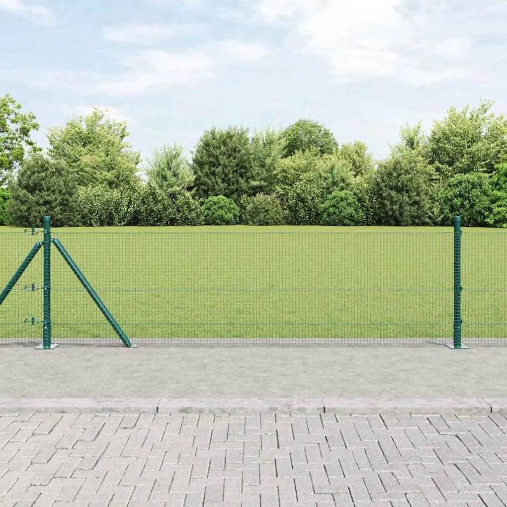 vidaXL Cerca de Fio Soldado com 7 Postes Flangeados Verde 0.4x10 m Aço