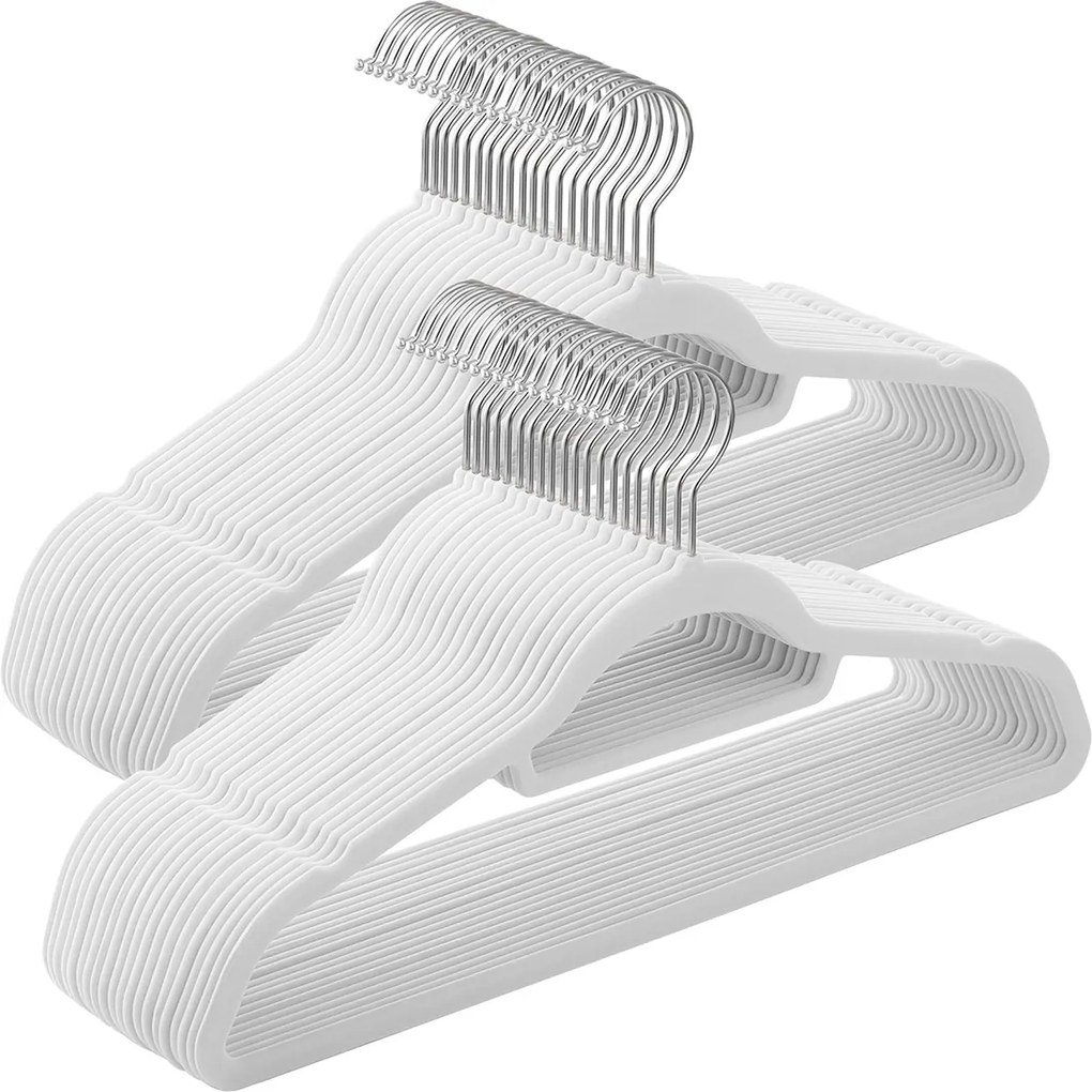 Conjunto de 50 cabides de veludo 45 x 23,5 cm branco