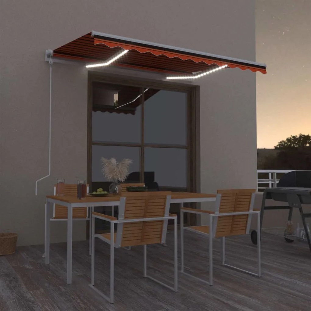 vidaXL Toldo autom. LED e sensor de vento 300x250 cm laranja/castanho