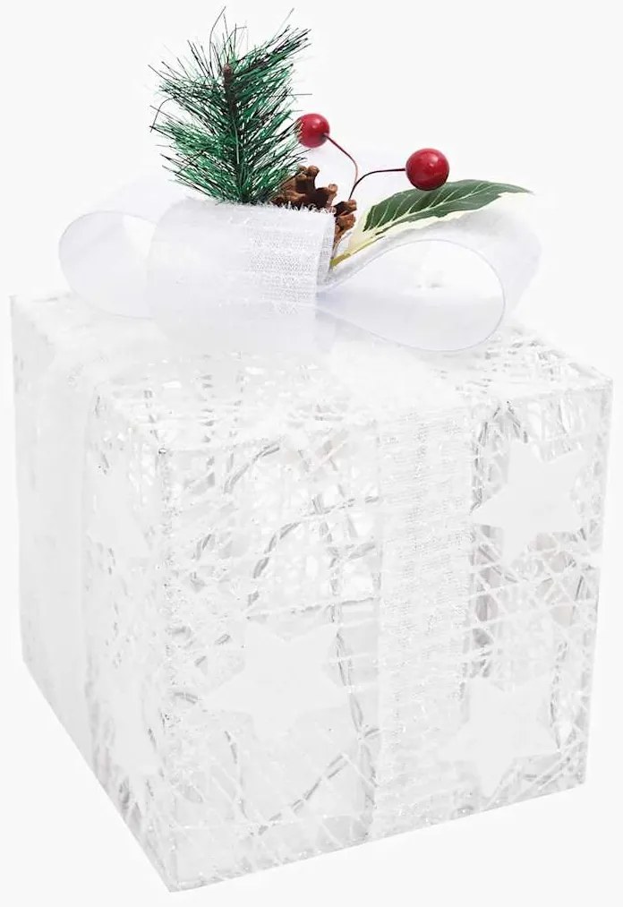 Caixas de presente de Natal decorativas 3 pcs int/ext. branco