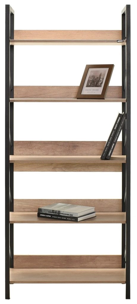 Estante "Rovere" - Nogueira e Preto - 73x172x35cm - Design Moderno