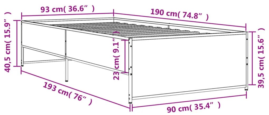 Estrutura de cama derivados de madeira/metal carvalho castanho