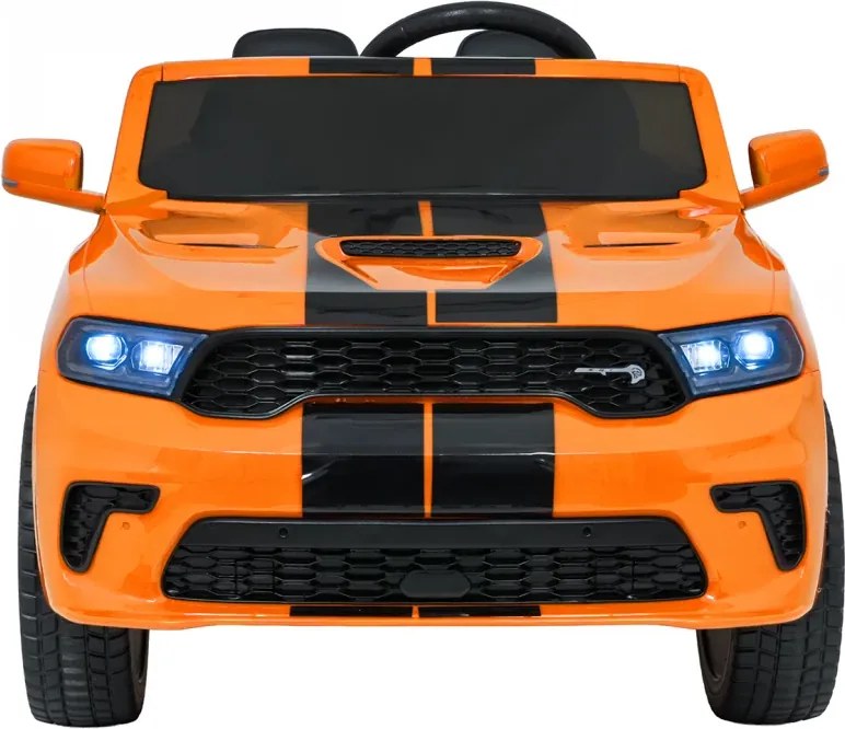 Carro elétrico para Crianças 2 a 5 anos, 12V Dodge Durango Rodas de espuma EVA, assento Couro ecológico e Comando Laranja