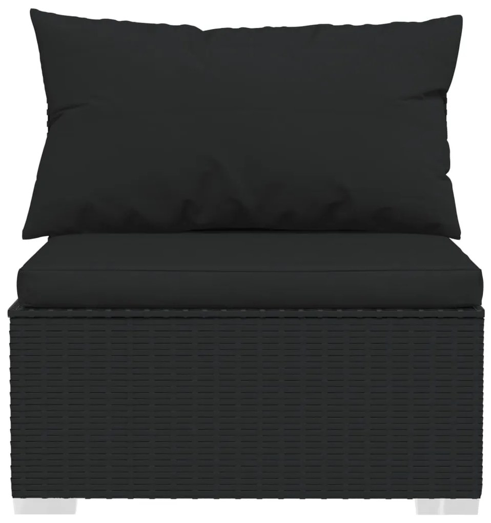 6 pcs conjunto lounge de jardim c/ almofadões vime PE preto