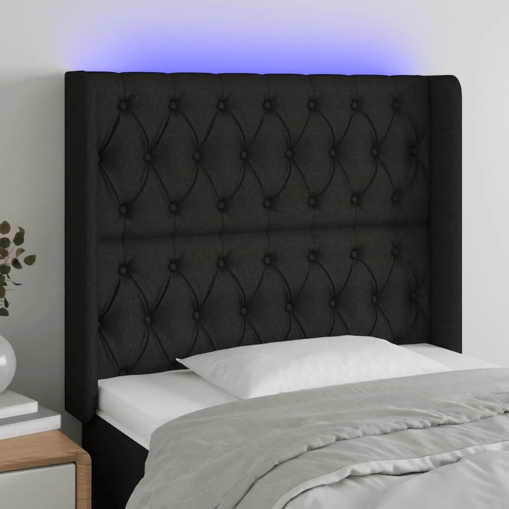 Cabeceira de cama c/ luzes LED tecido 93x16x118/128 cm preto