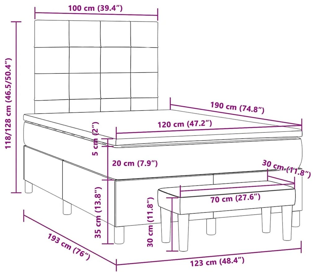 Cama boxspring com colchão 120x190 cm tecido cinzento-claro