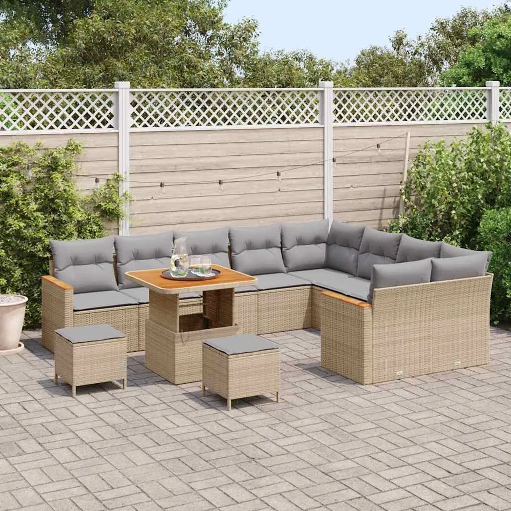Conjunto de Sofá de Jardim vidaXL 12 Peças com Almofadas Bege Vime PE