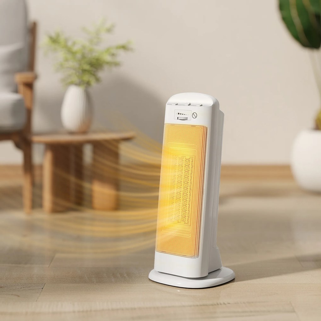 Aquecedor Elétrico de Baixo Consumo 2000W PTC com 4 Modos Termóstato Regulável Oscilação de 55° 20x20x49 cm Branco