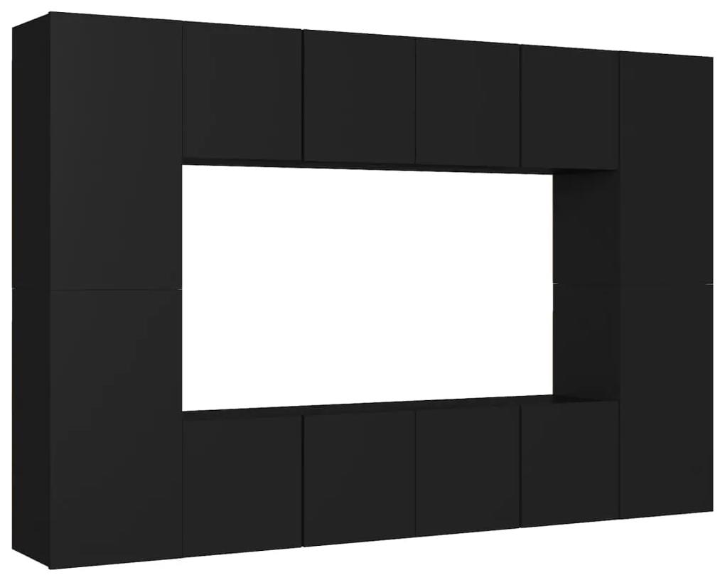 8 pcs conjunto de móveis de TV contraplacado preto