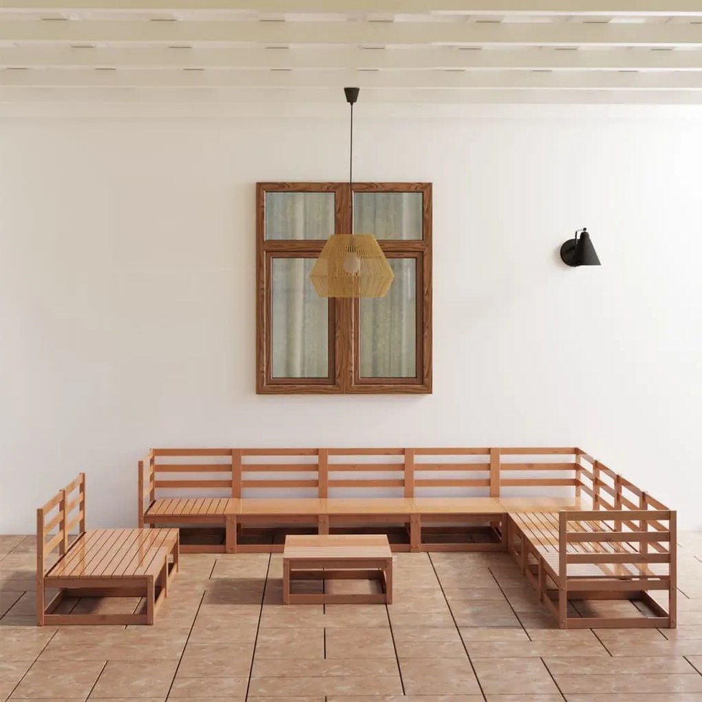 11 pcs conjunto lounge de jardim pinho sólido castanho mel