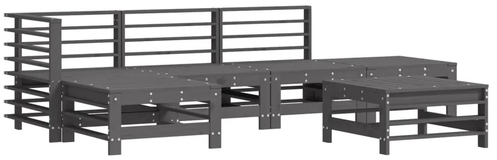 6 pcs conjunto lounge jardim c/ almofadões madeira maciça cinza