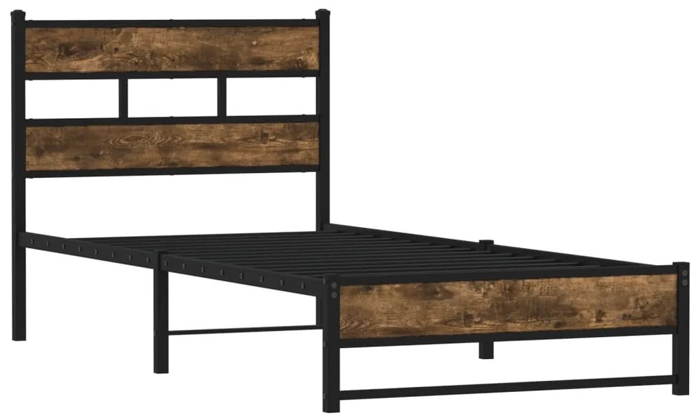Estrutura de cama sem colchão 80x200 cm metal carvalho fumado