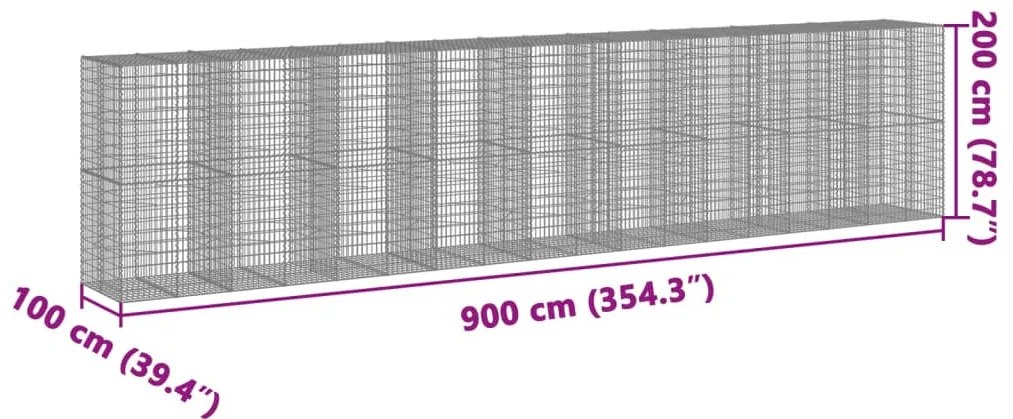 Cesto gabião com cobertura 900x100x200 cm ferro galvanizado
