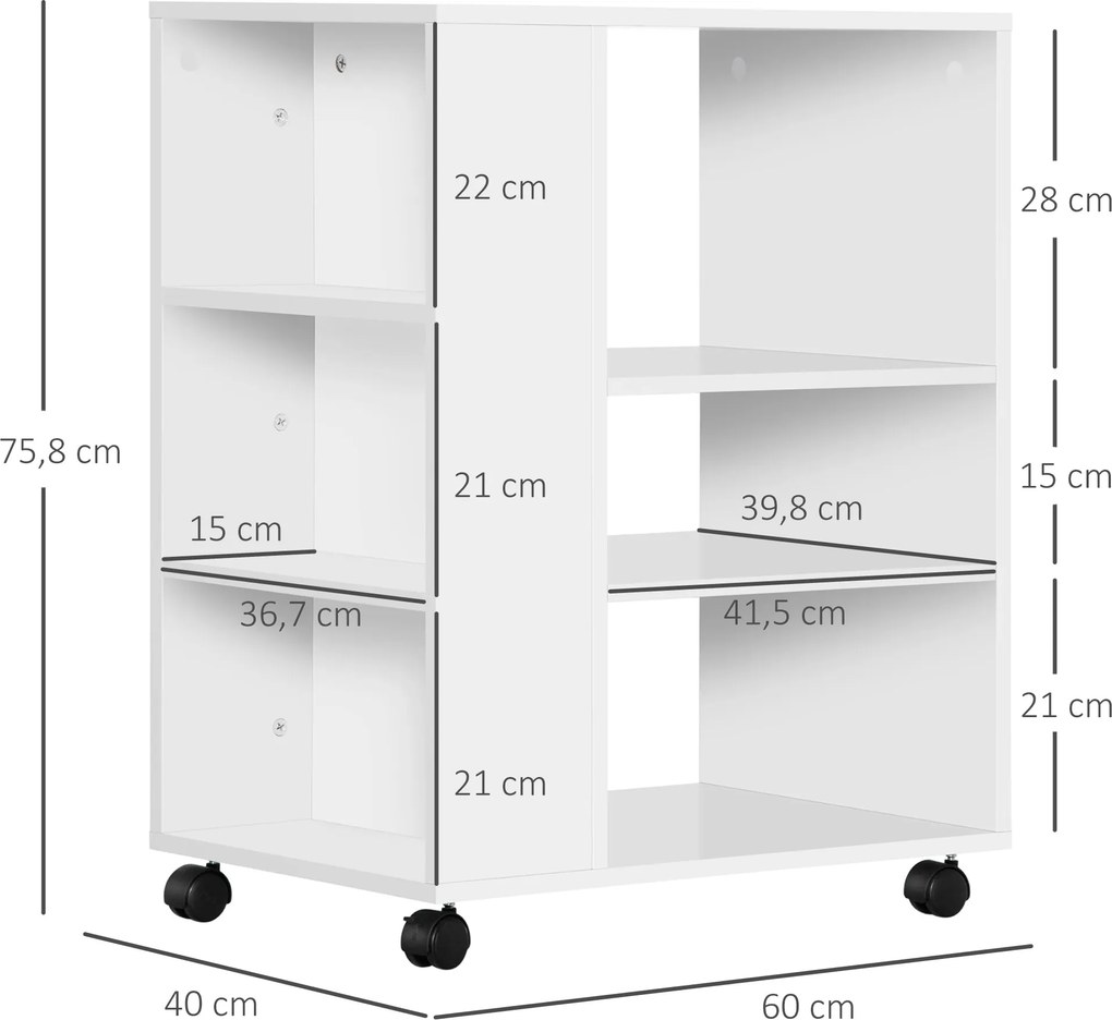 Vinsetto Armário para Impressora Móvel Auxiliar de Escritório com Roda