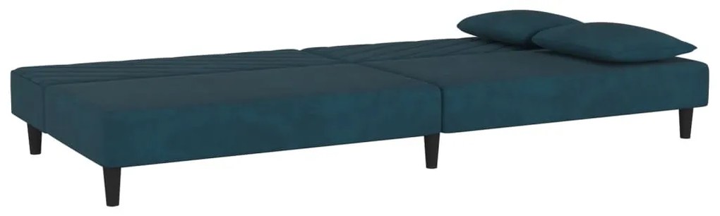 Sofá-cama 2 lugares com duas almofadas veludo azul