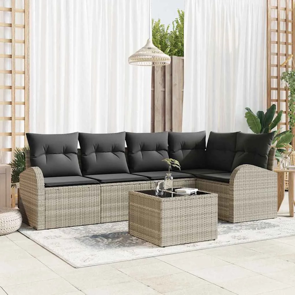 vidaXL Conjunto de Sofá de Jardim com 6 Peças e Almofadas Cinza em Rattan Poliéster