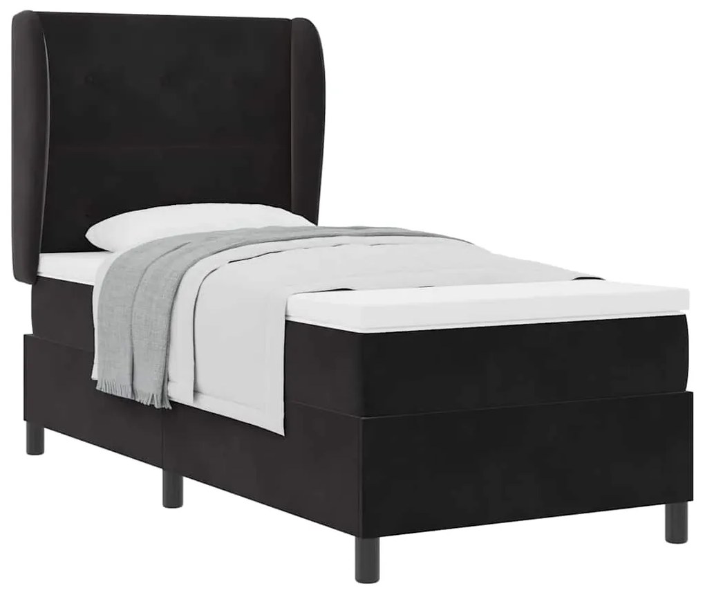 Cama com Estrado e Colchão Preto 100x200 cm em Veludo