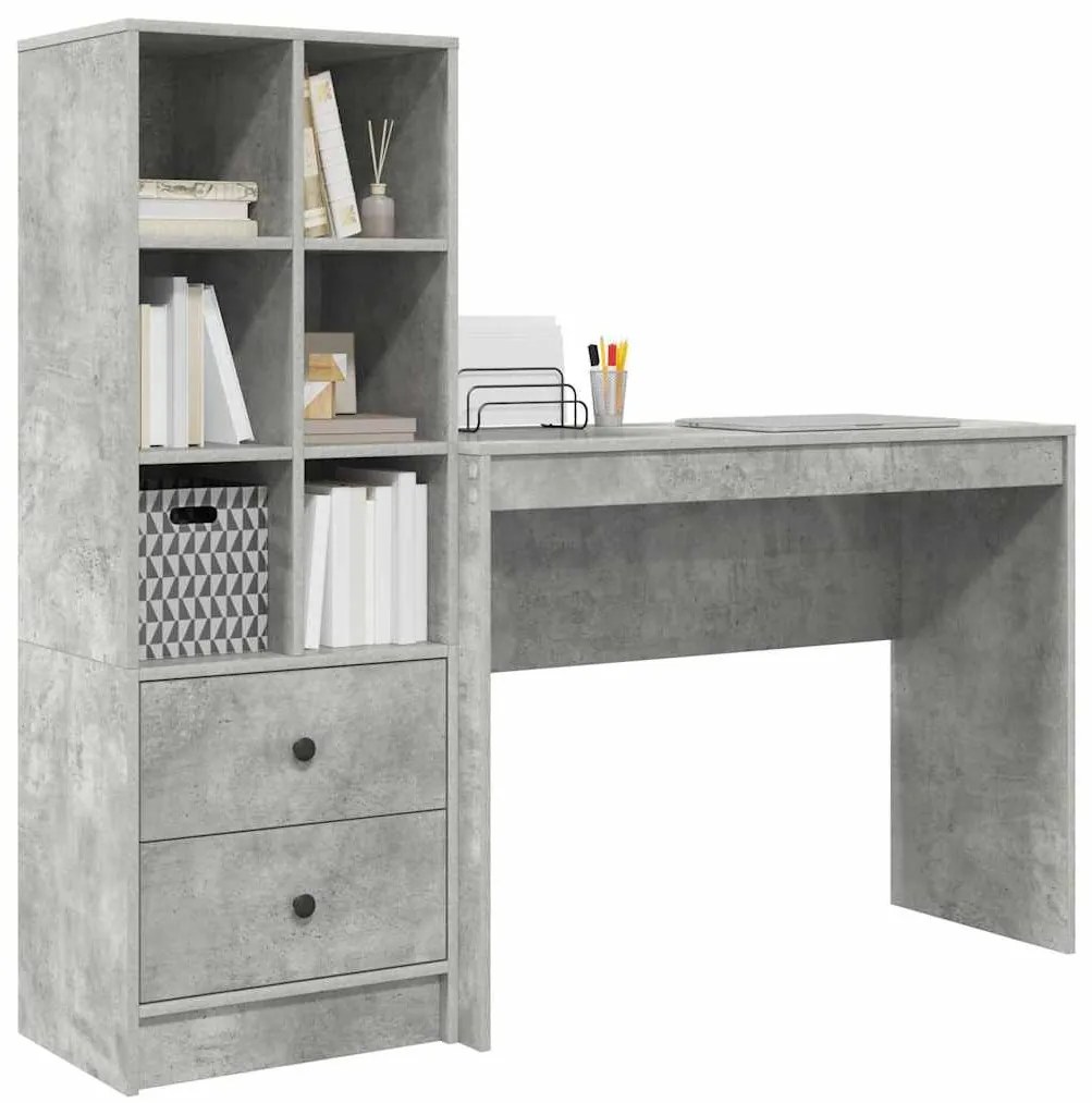 Mesa com Armazenamento Cinza Betão Madeira de Engenharia