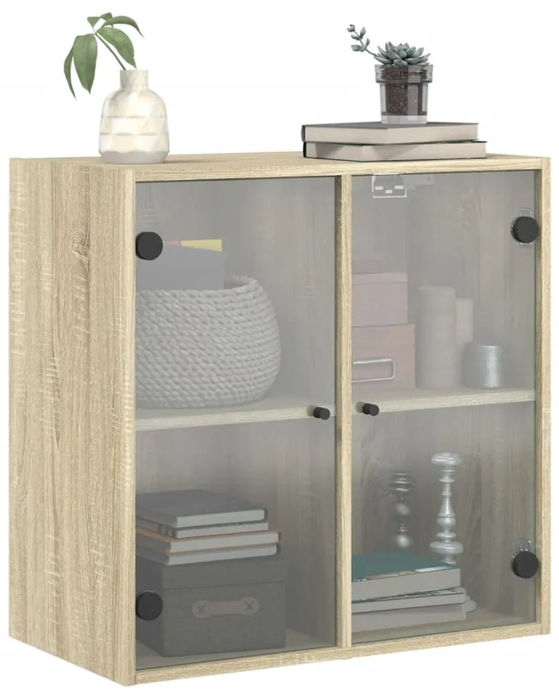 Armário de parede c/ portas vidro 68x37x68,5 cm carvalho sonoma