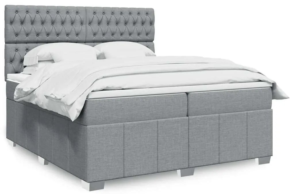 vidaXL Cama com molas/colchão 200x200 cm tecido cinza-claro