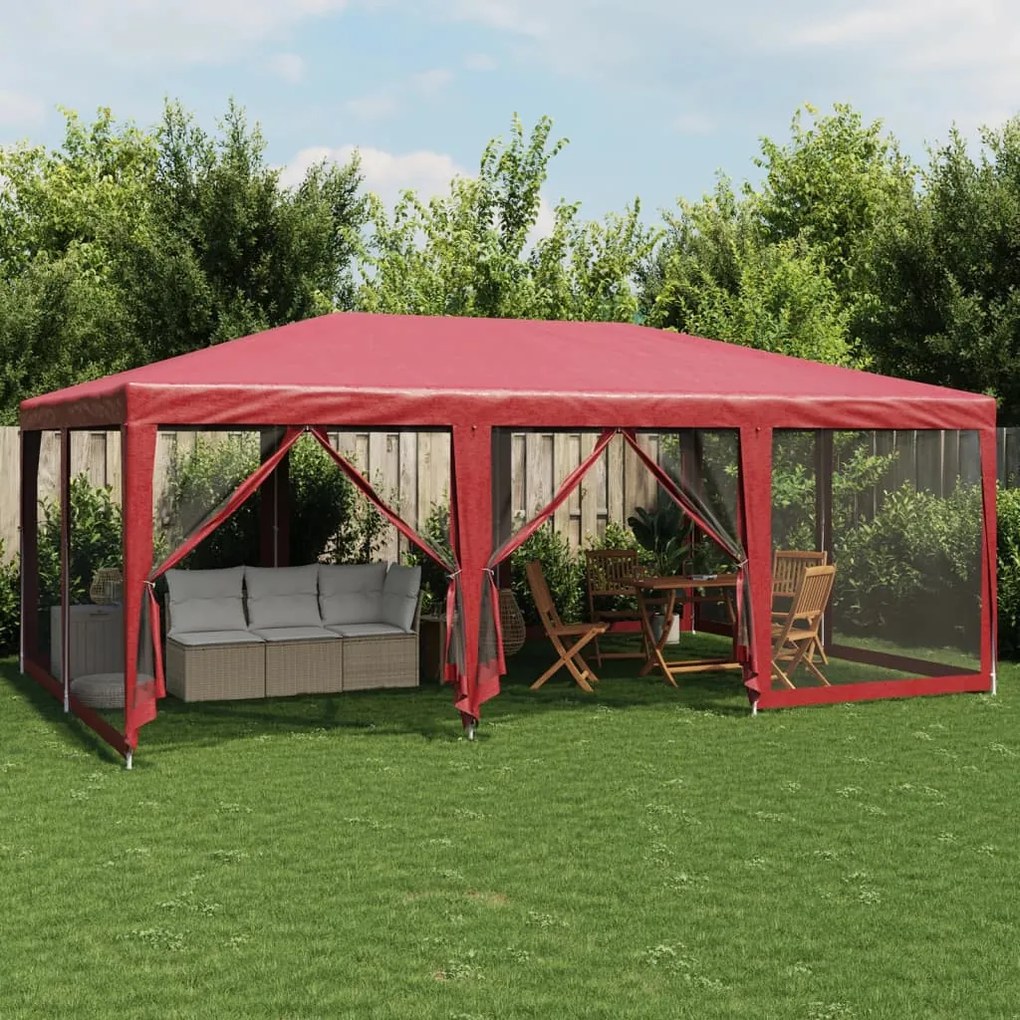 Tenda p/ festas c/ 10 paredes laterais rede 6x4 m PEAD vermelho