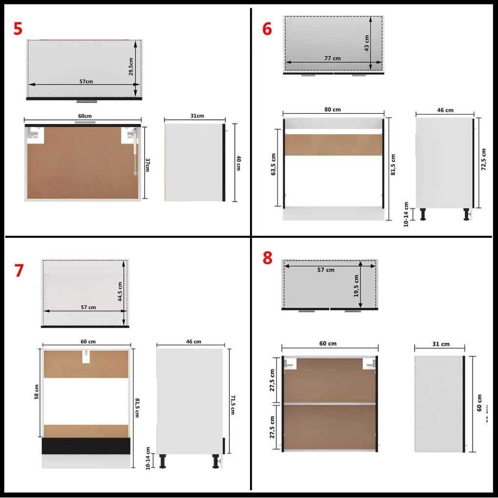 8 pcs conjunto armários de cozinha contraplacado preto