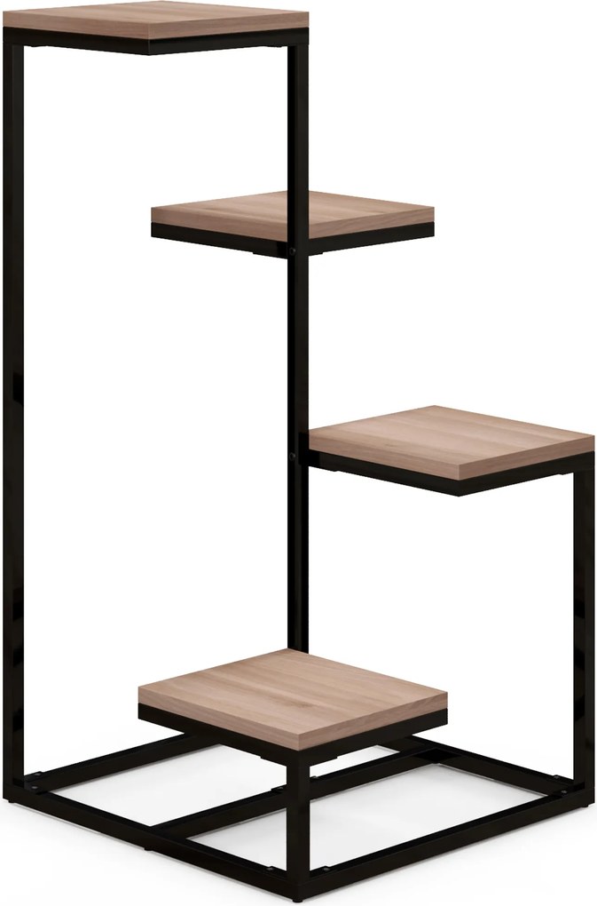 Estante para plantas e flores em metal e madeira 40 x 40 x 75,5 cm, com 4 níveis de alturas diferentes, estilo industrial preto e castanho