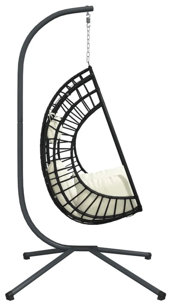 Cadeira em forma de ovo suspensa com suporte vime/aço bege