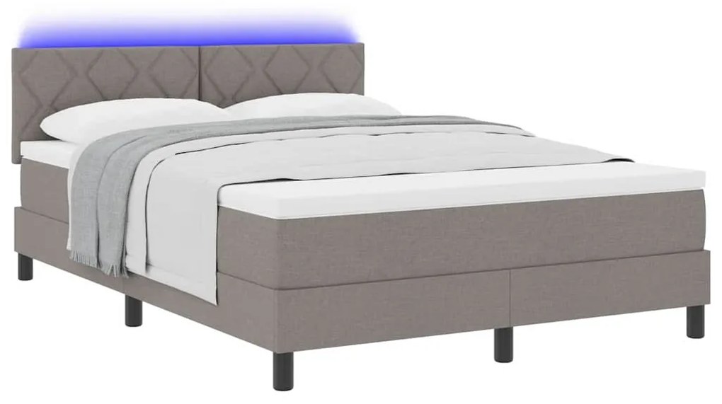 Cama Box Spring com Colchão e LED Taupe 140x200 cm Tecido