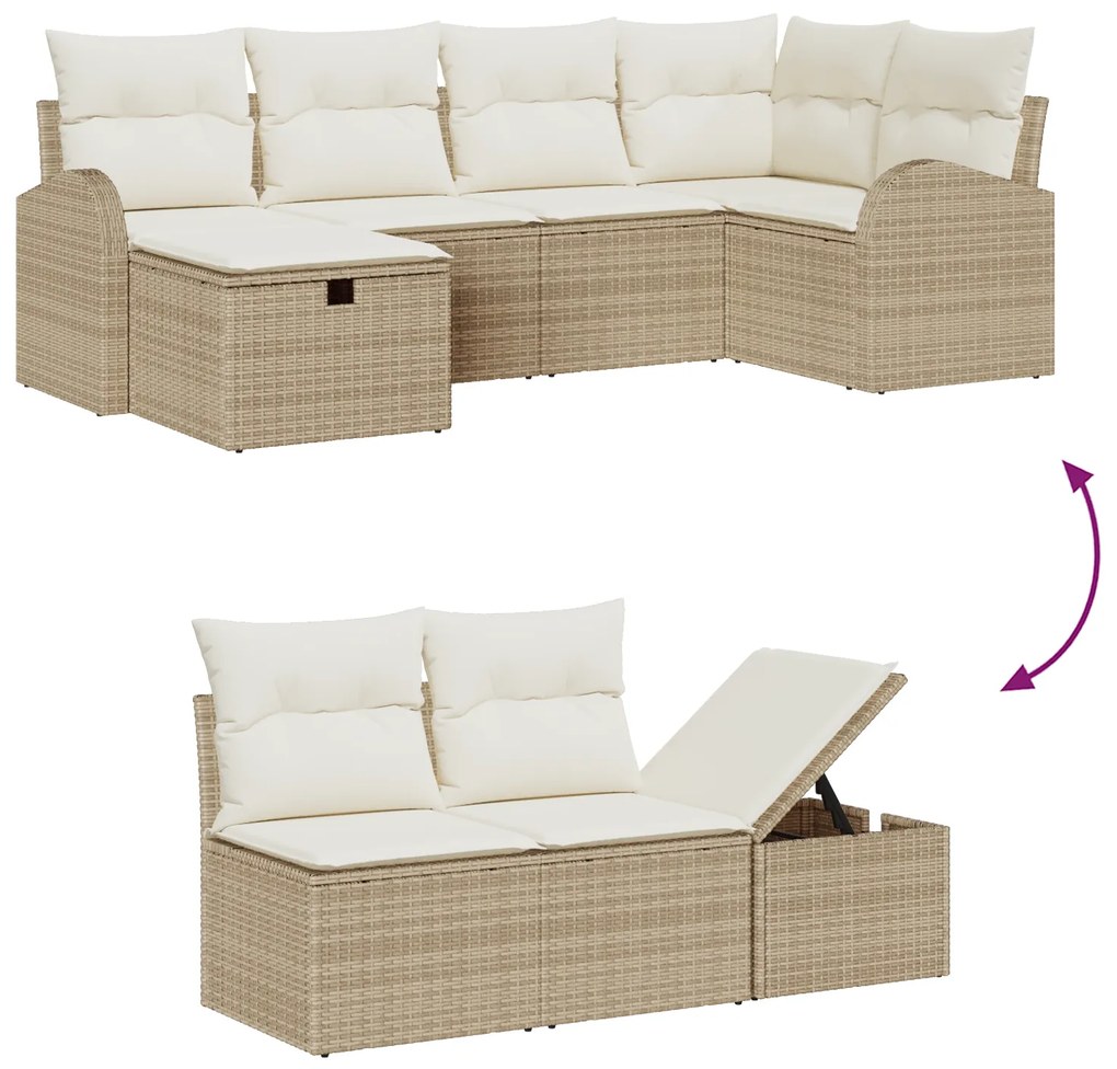 Conjunto de Sofá de Jardim de 7 Peças com Almofadas em Rattan Sintétic