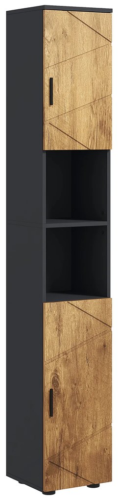 Kleankin Móvel Coluna Armário Banheiro 2 Portas Prateleira Ajustável 2 Nichos 30x30x183 cm Carvalho Cinza Escuro | Aosom Portugal