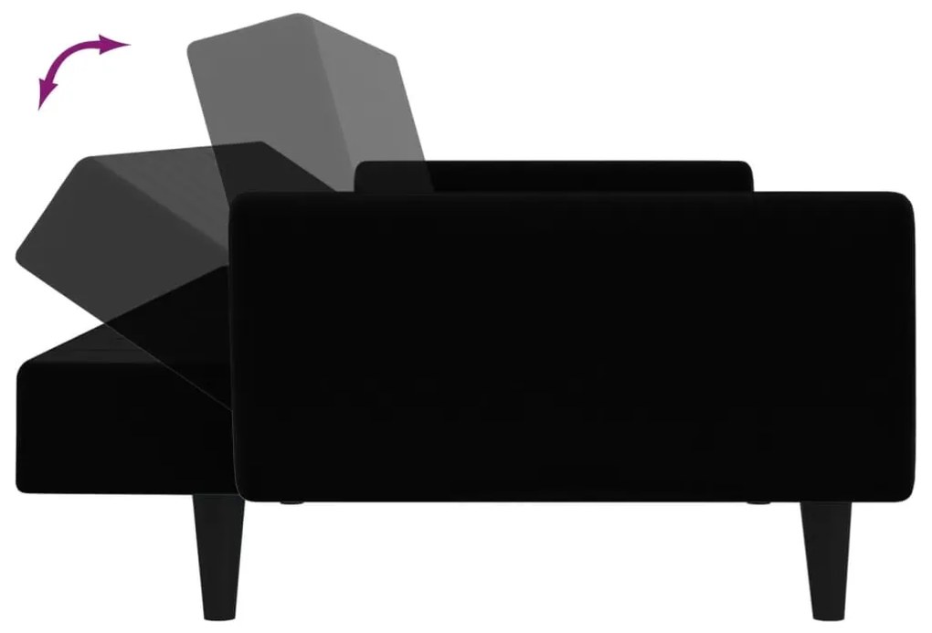 Sofá-cama de 2 lugares veludo preto