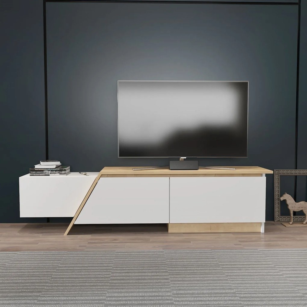 Móvel de TV PRUDENCE – 180x45x35 cm – Bilaminado Branco com Carvalho –