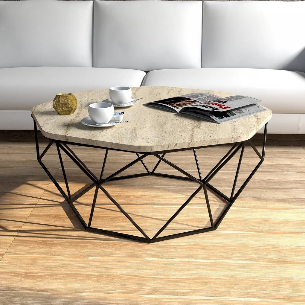 Mesa de Centro Diamond – Travertine – 90 x 38 x 90 cm