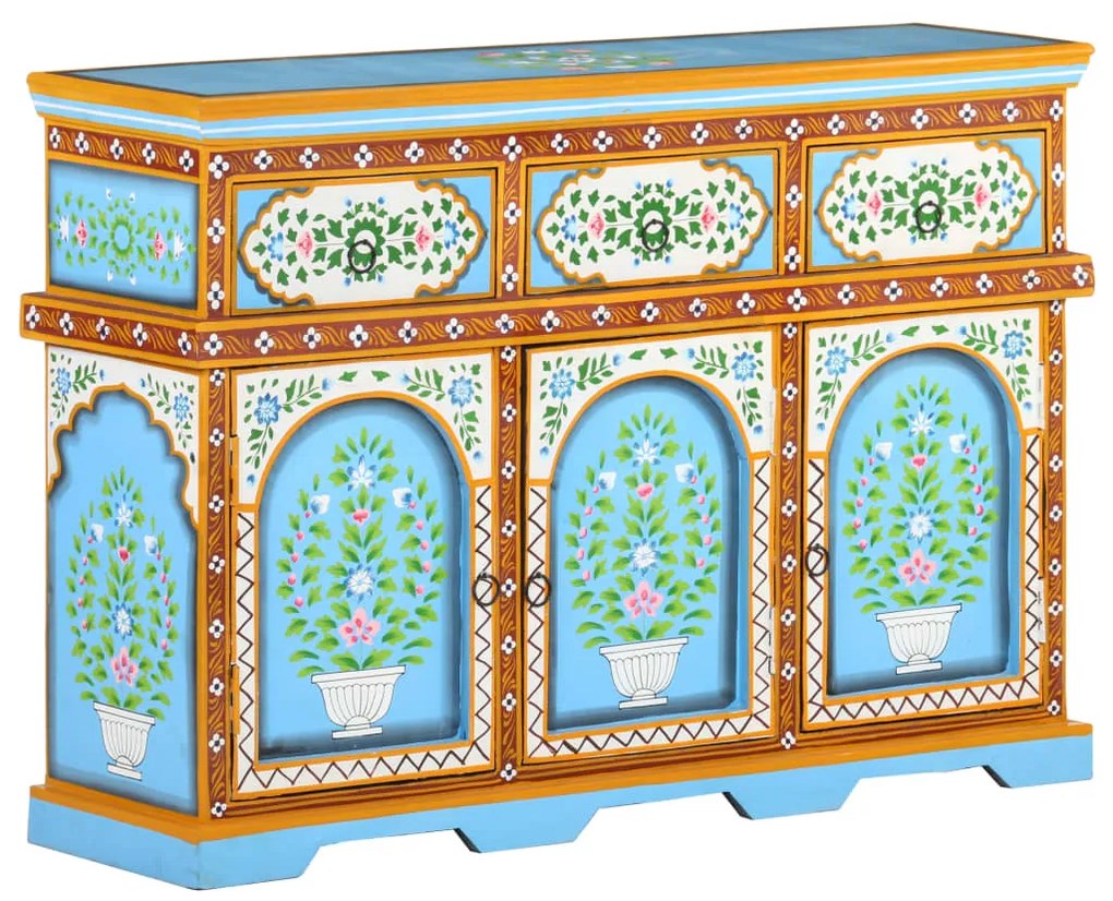 vidaXL Aparador pintado à mão 110x30x76 cm mangueira maciça multicor