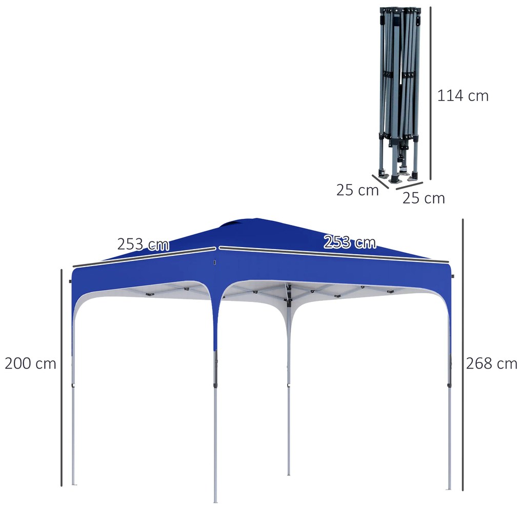 Outsunny Tenda Dobrável 2,5x2,5x2,68cm Tenda de Jardim com Proteção UV 50+ Altura Ajustável com 4 Bolsas de Areia e Bolsa de Transporte para Acampamento Festas Pátio Azul