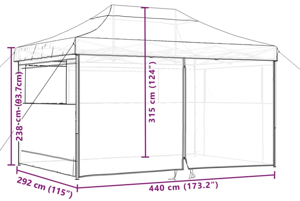 Tenda para festas pop-up dobrável c/ 4 paredes laterais laranja