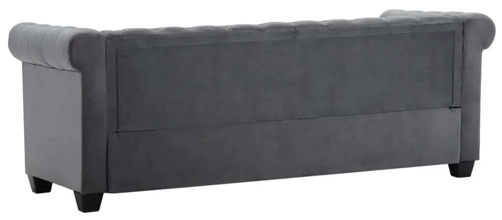 Sofá chesterfield três lugares veludo 199x75x72cm cinzento