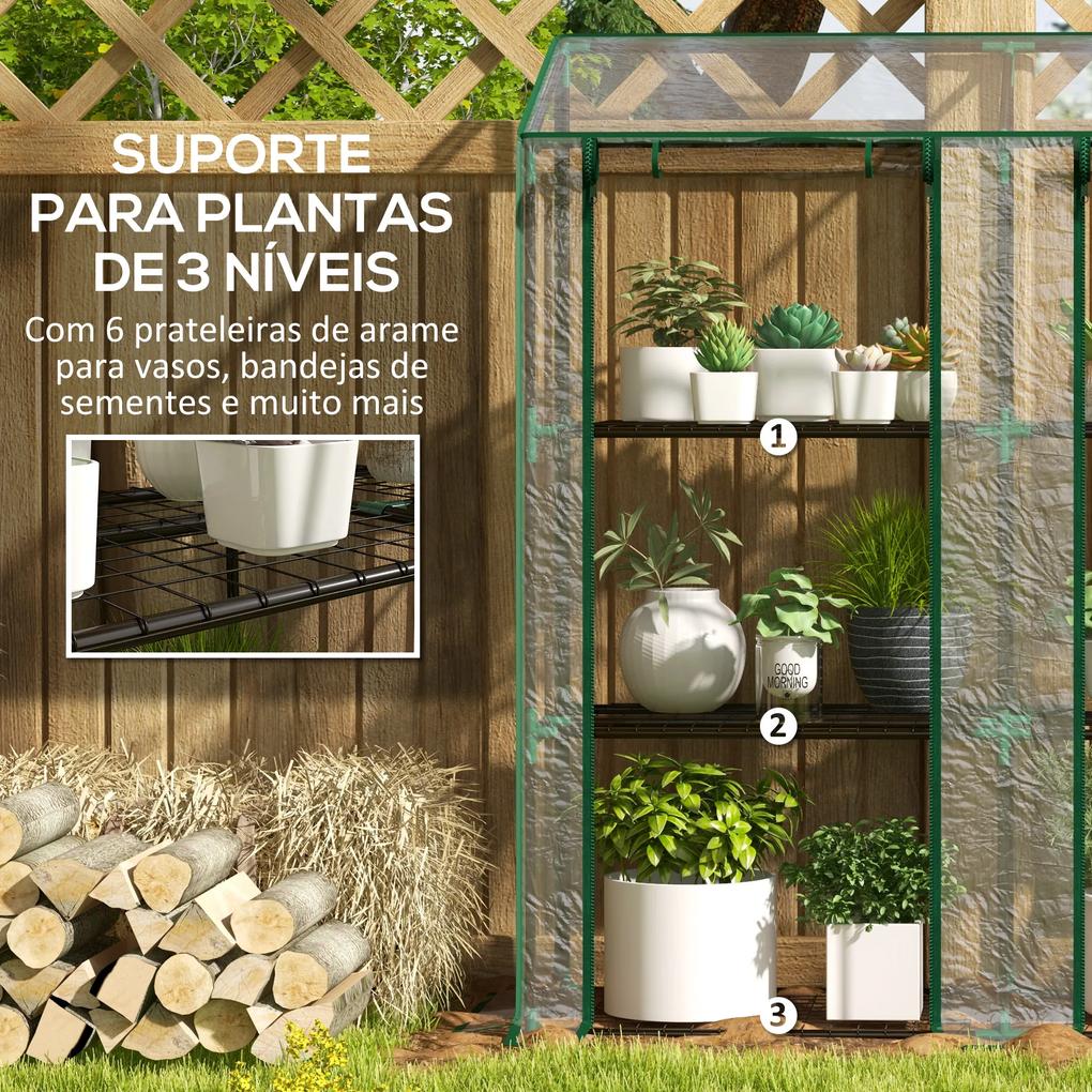 Estufa de Jardim de 3 Níveis Estufa de Terraço para Cultivo de Plantas em Pátio 143x46x141/151 cm Transparente